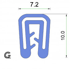 Silicone edge protection profile | blue | FDA approved | 7,2 x 10 mm | clamping range 1,0 - 2,0 mm | per meter